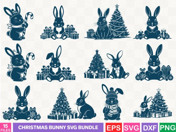 Christmas Bunny SVG Bundle: Festive Illustrations