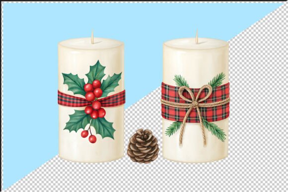 Christmas Candles with Holly and Pine Illustrations
