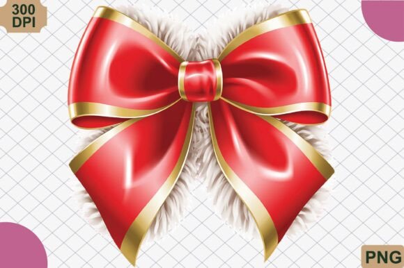 Christmas Coquette Bow, Santa Bow PNG & Illustrations