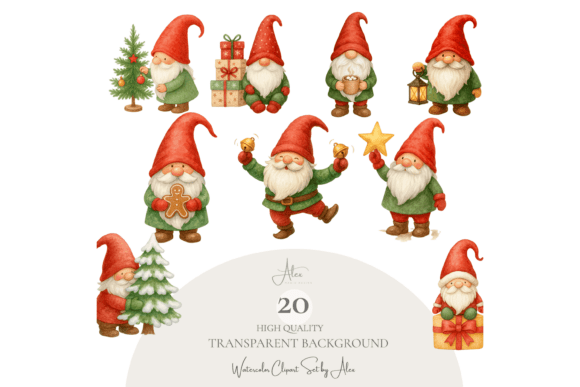 Christmas Gnome Clipart Set & Illustrations