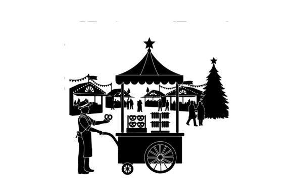 Christmas Market Food Cart Illustrations