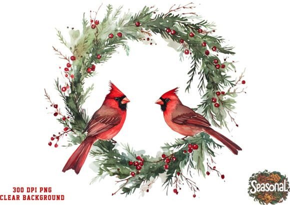 Classic Bird Christmas Wreath PNG Review