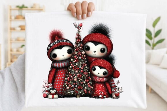 Cute Christmas Penguin Family Clipart & Illustrations
