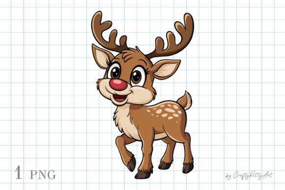 Cute Christmas Red Nose Reindeer PNG Art: Illustrations for Branding