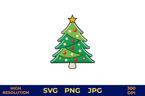 Decorated Christmas Tree with Ornaments Illustrations
