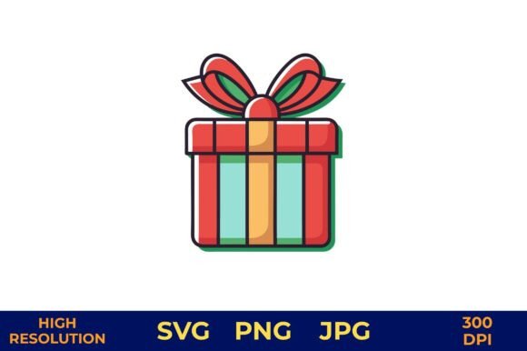 Festive Christmas Gift Box with a Ribbon Illustrations