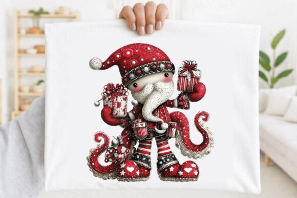 Festive Christmas Gnome Holding Presents Illustrations