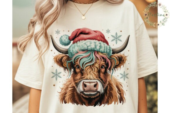 Festive Highland Cow Christmas PNG Illustrations
