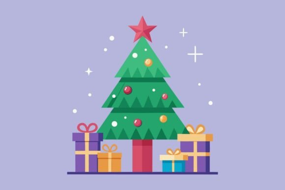 Flat Christmas Tree and Gifts Vector Freebies