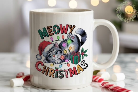 Meowy Christmas Cat Lights PNG Clipart & Illustrations