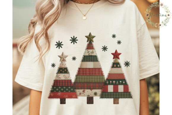 Patchwork Christmas Trees PNG Clipart & Illustrations