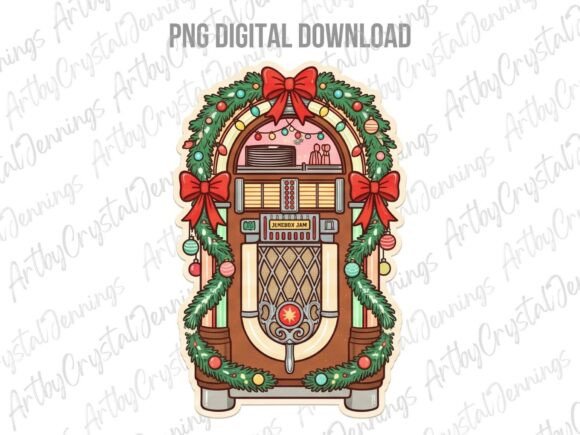 Retro Christmas Jukebox Clipart PNG & Illustrations