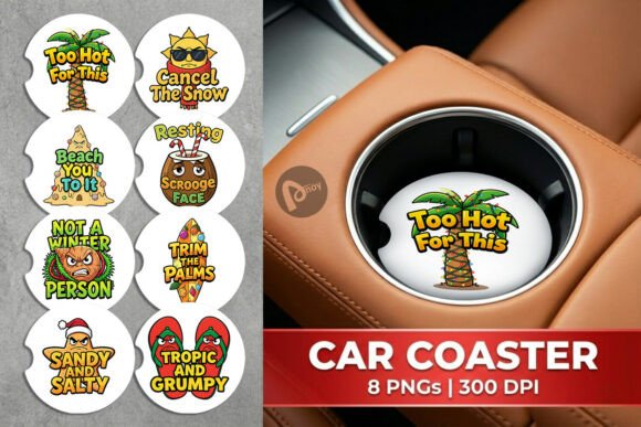 Sarcastic Tropical Christmas Car Coaster Illustrations
