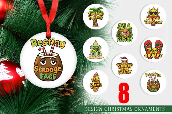 Sarcastic Tropical Christmas Ornament Illustrations