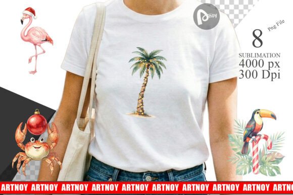 Vintage Tropical Christmas Sublimation Illustrations