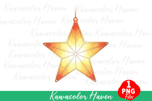 Watercolor Star Christmas Ornament Illustrations